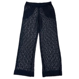 Trina Turk black open crochet wide leg beach pool swim pants.